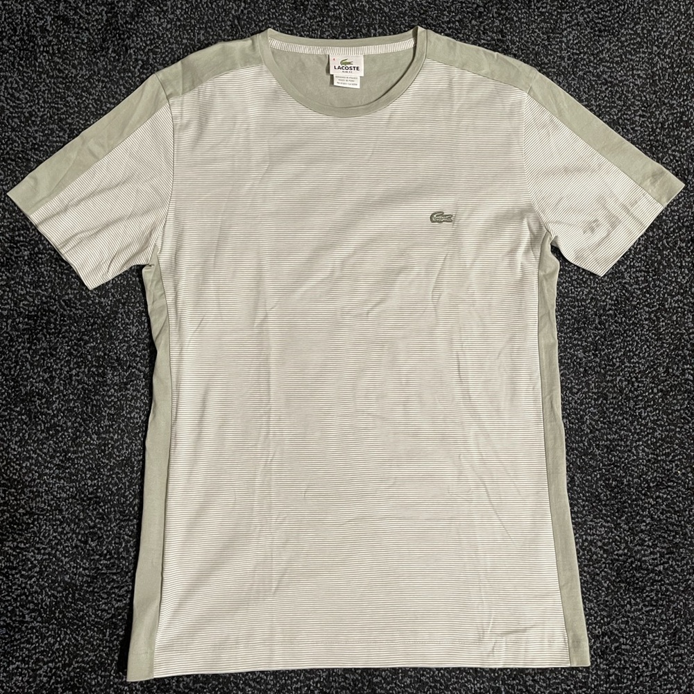 Lacoste green color-block slim fit fine stripe crewneck tshirt